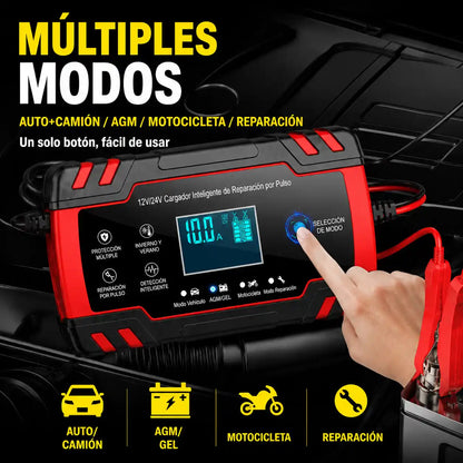 Cargador de Batería Inteligente 12V/24V para Carro, Moto y Camión