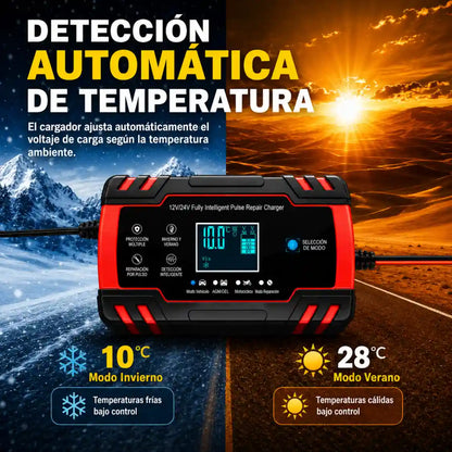 Cargador de Batería Inteligente 12V/24V para Carro, Moto y Camión