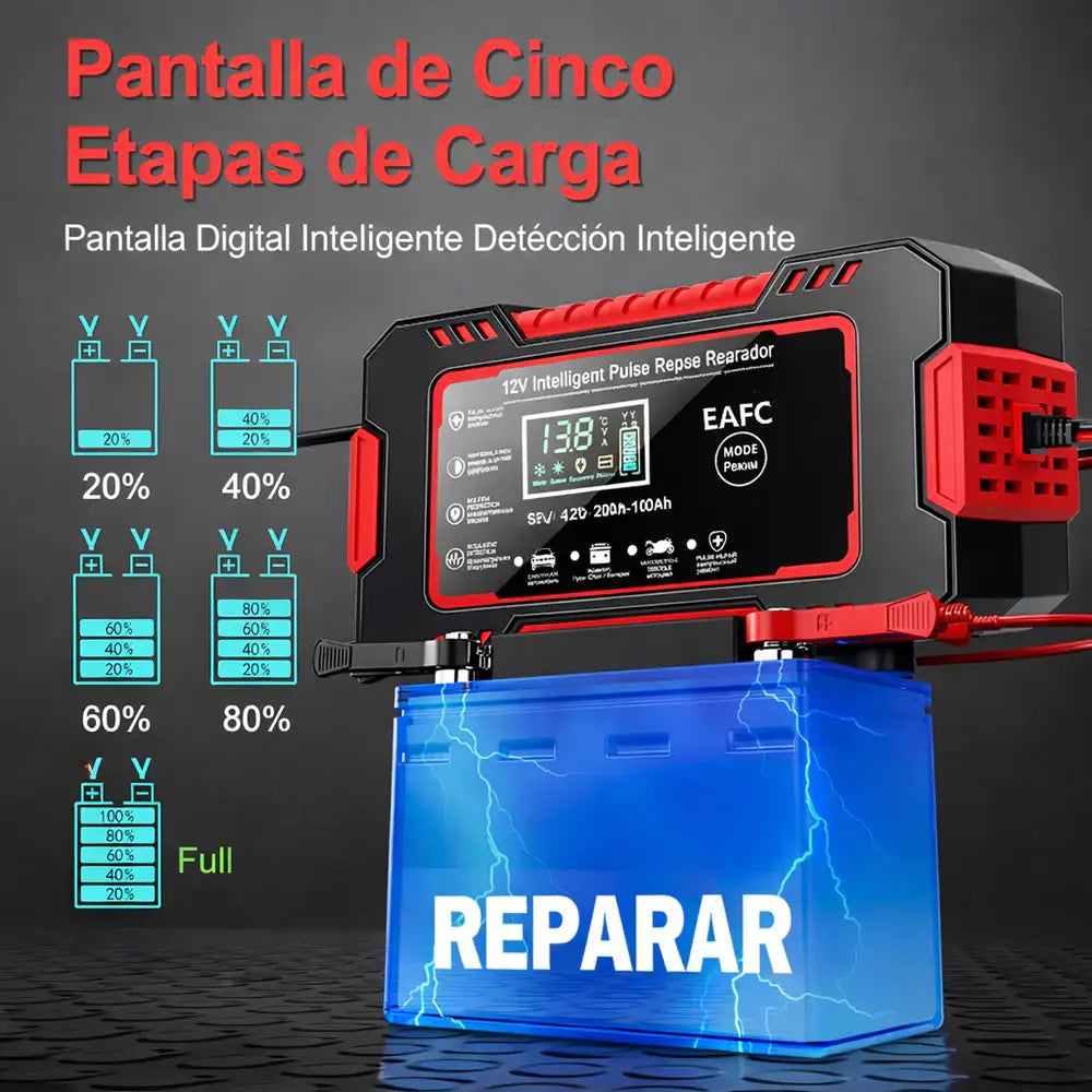 Cargador de Batería Inteligente 12V/24V para Carro, Moto y Camión