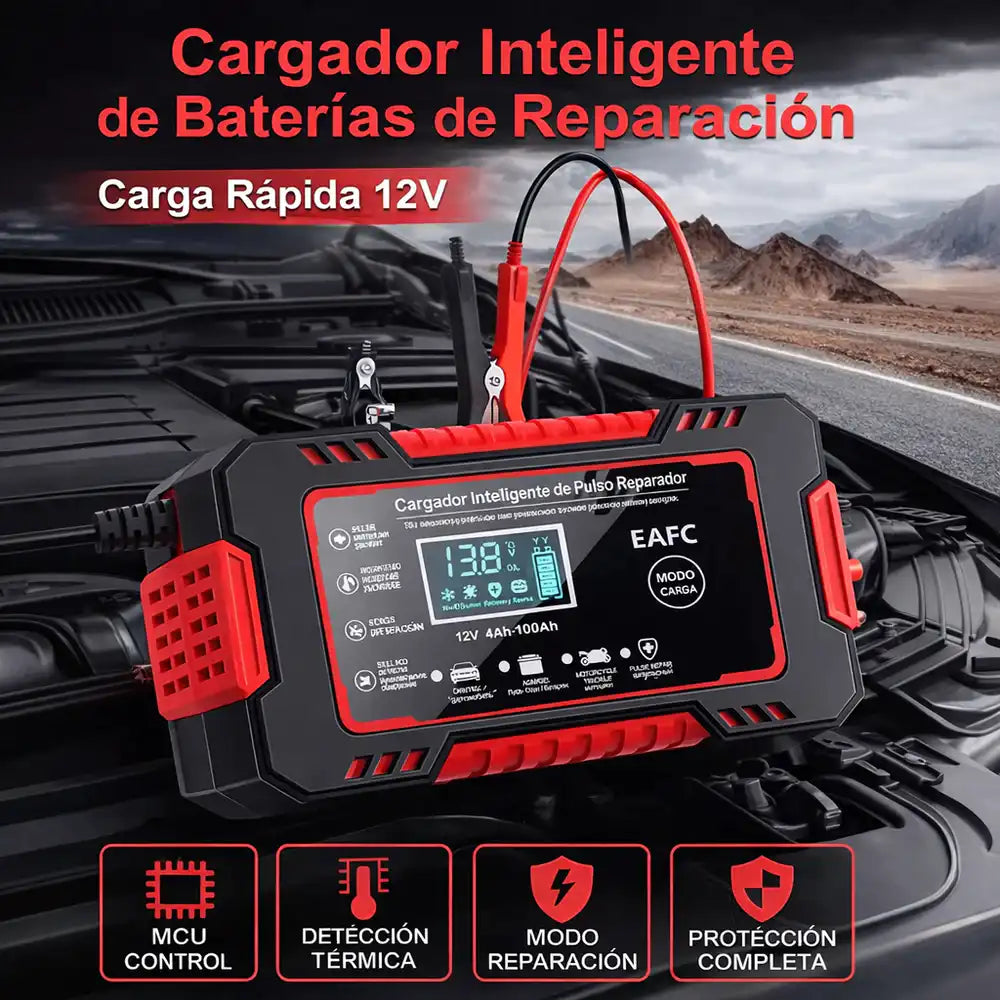 Cargador de Batería Inteligente 12V/24V para Carro, Moto y Camión