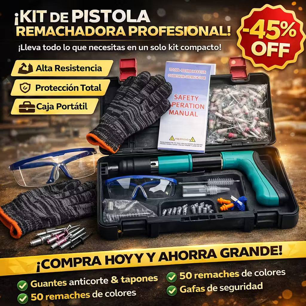 Pistola Remachadora de Alta Presión (Kit y Clavos de Regalo)