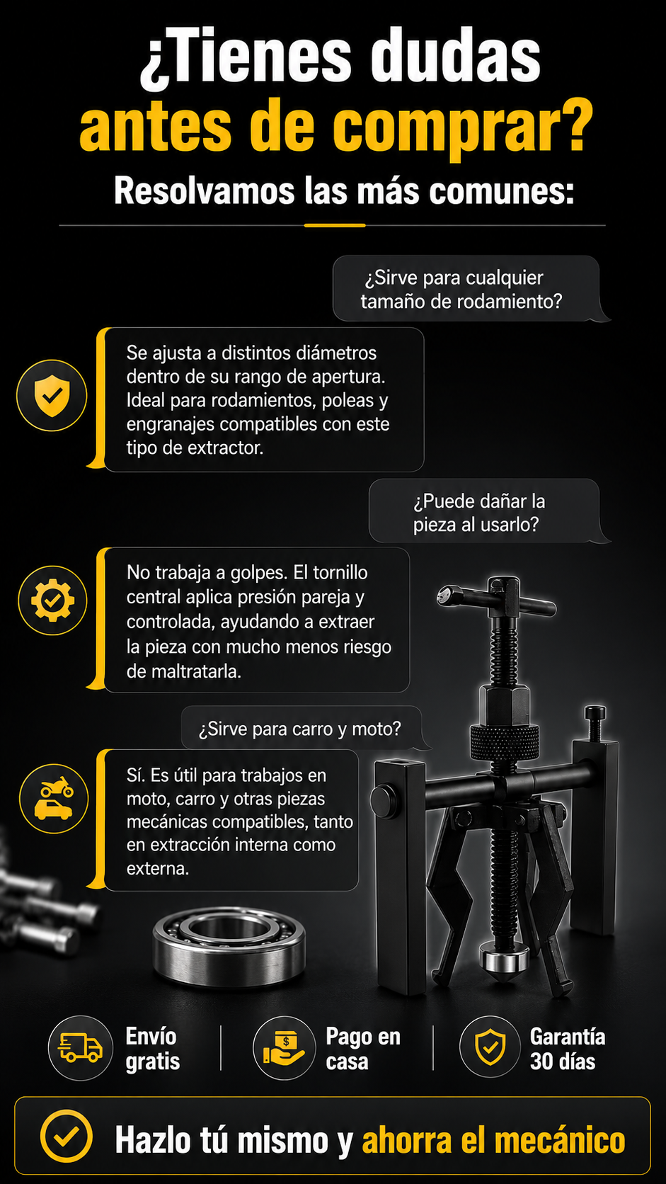 Preguntas frecuentes extractor de rodamientos