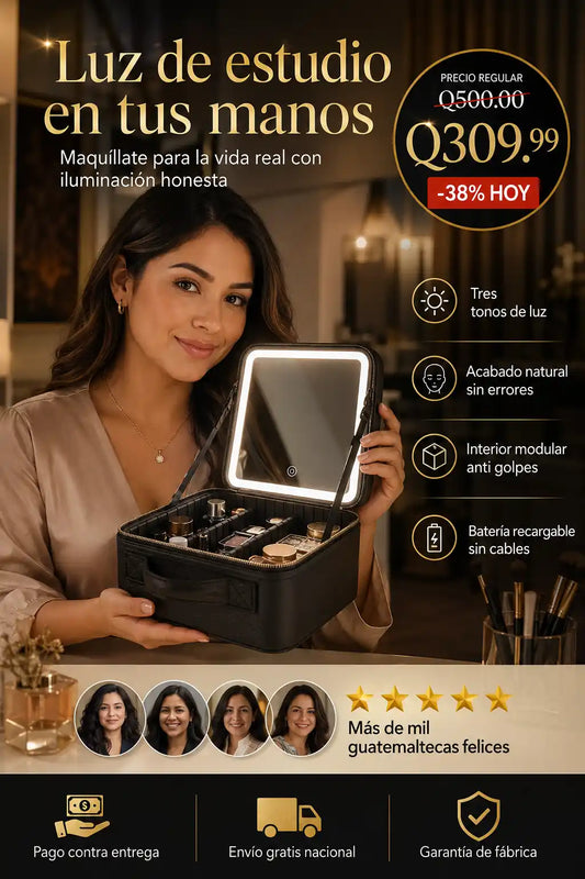 Maleta de maquillaje con espejo LED
